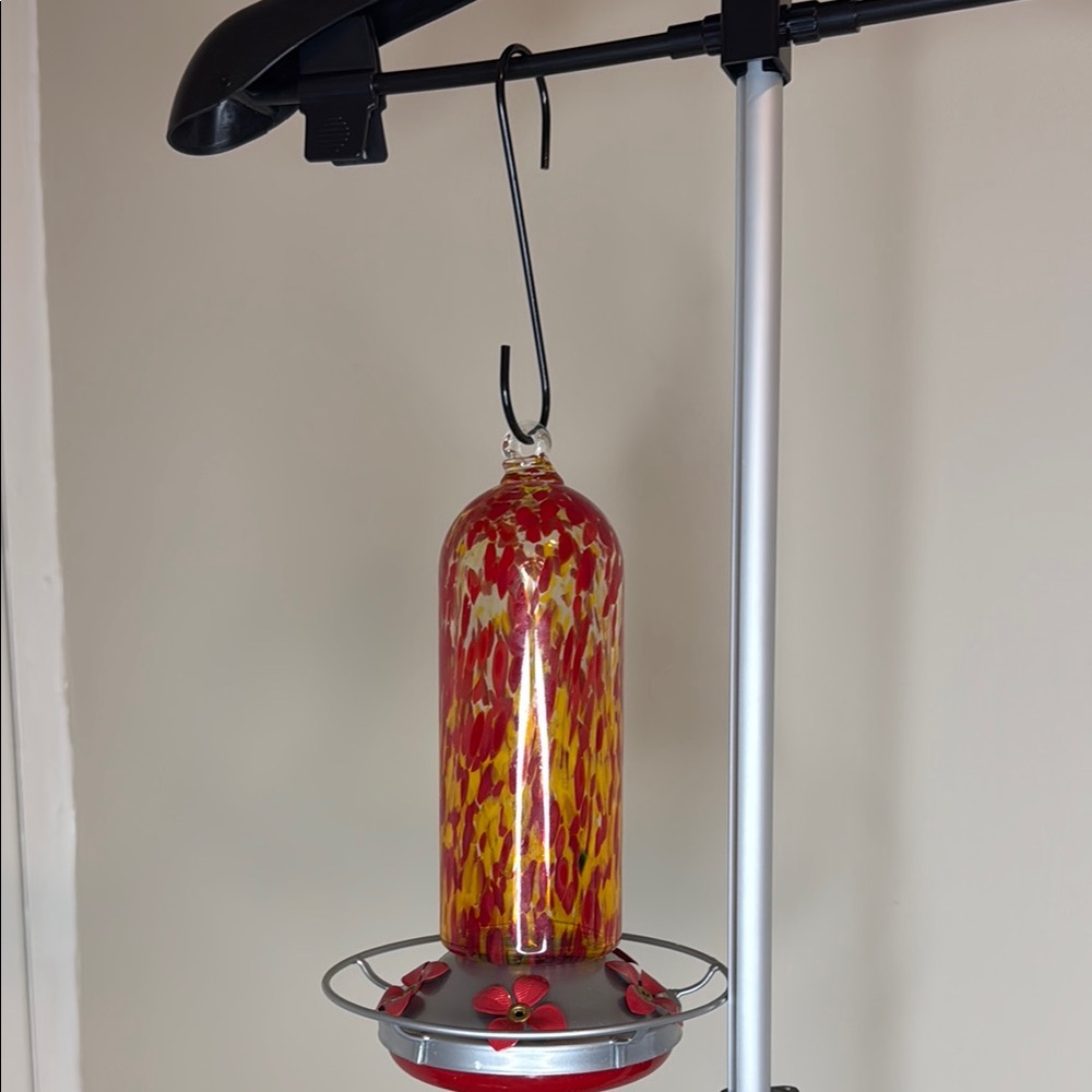 Red and Yellow Glass hummingbird Feeder